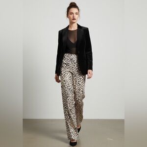Alice + Olivia Athena Leopard Print Wide Leg Pants High Rise Silk Feel XL